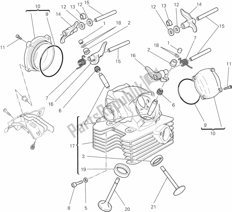 Alle onderdelen voor de Verticale Cilinderkop van de Ducati Monster 696 ABS Anniversary 2013